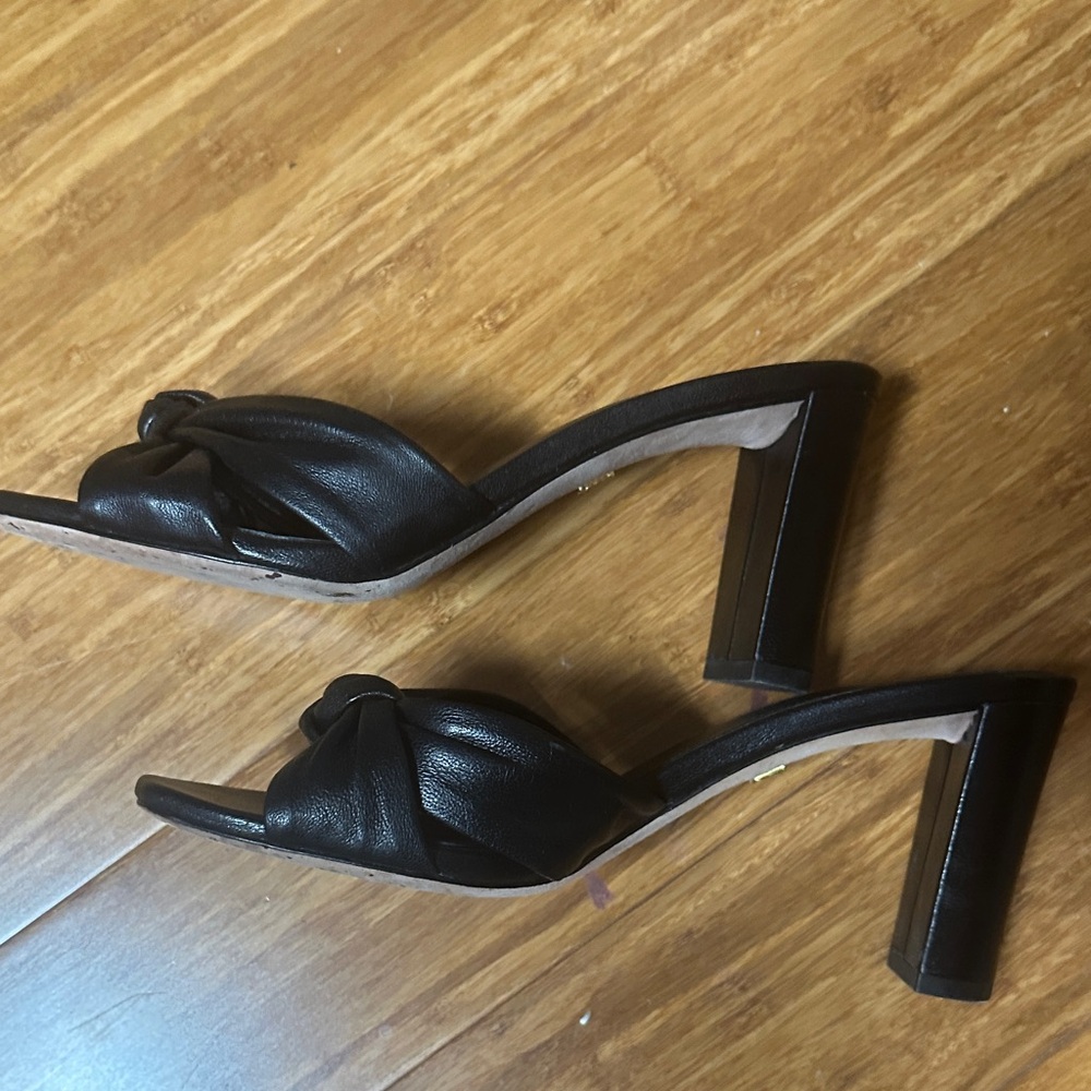 Veronica Beard Black Leather Heeled kitten heel Mules 7 worn once - Picture 4 of 5